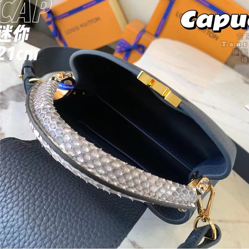 Louis Vuitton CAPUCINES MINI Taurillon Leather Bag N80421 Navy Blue